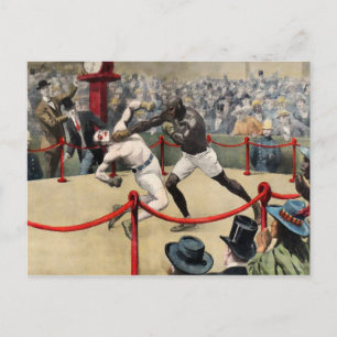 Vintage Johnson VS Jeffries Boxing Illustration Postcard