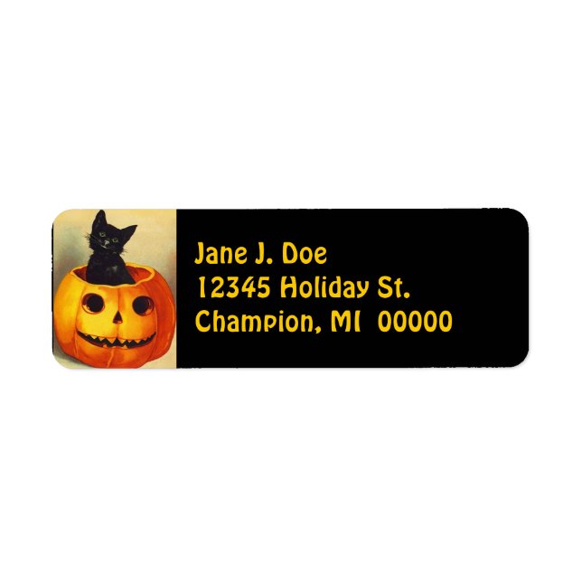Vintage JOL Pumpkin Black Kitten Address Labels (Front)