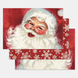 Vintage Jolly Close-up of Santa Wrapping Paper Sheet