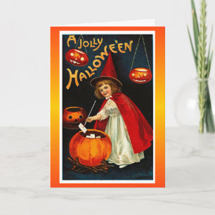 Vintage Jolly Halloween Red Witch Card