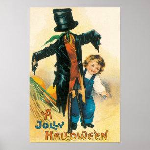 Vintage Jolly Halloween Scarecrow Ellen Clapsaddle Poster