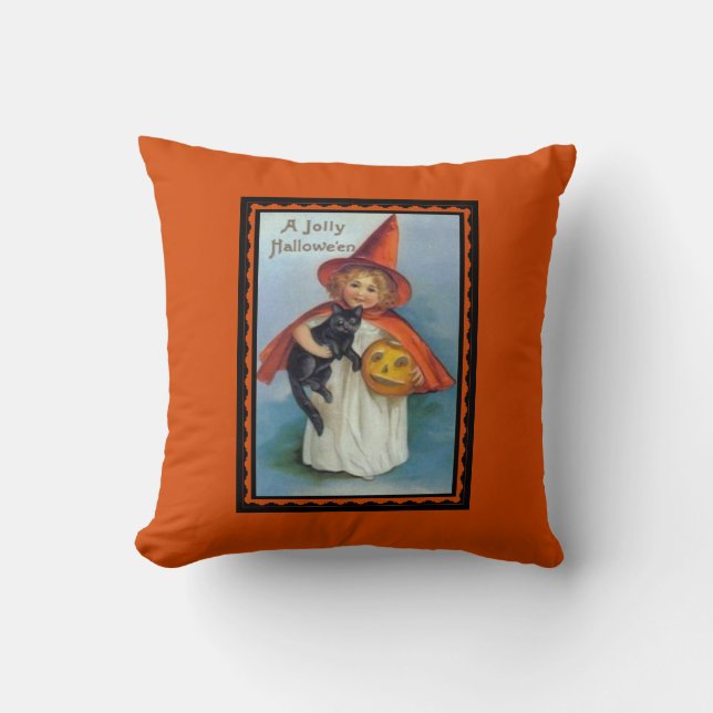 Vintage Jolly Halloween Throw Pillow (Front)