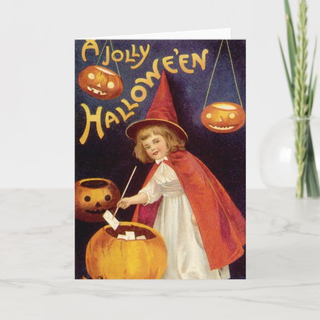 Vintage Jolly Halloween Witch by Ellen Clapsaddle Card (Front)