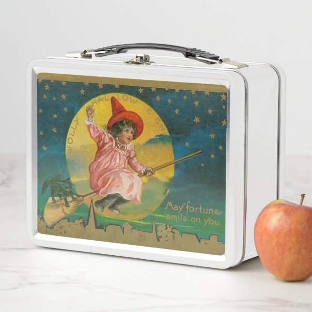 Vintage Jolly Halloween Witch Metal Lunch Box (In Situ)