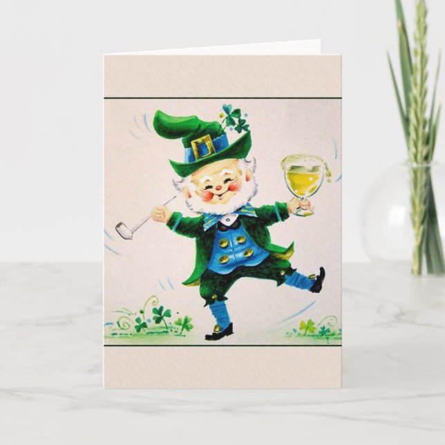 Vintage Jolly Leprechaun St. Patrick's Day Card. Card (Front)
