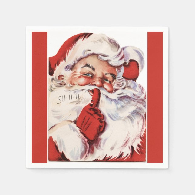 Vintage Jolly Old Santa Shhh Red Napkin (Front)