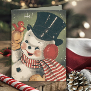 Vintage Jolly Retro Snowman Holiday  Card