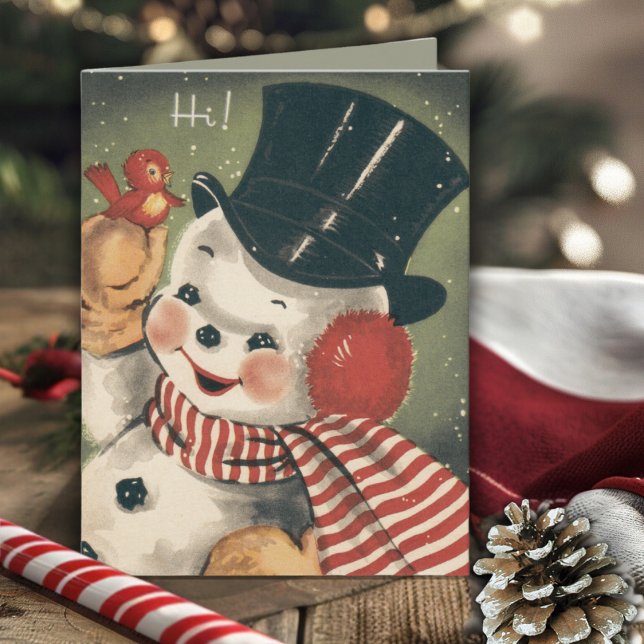 Vintage Jolly Retro Snowman Holiday  Card (Vintage Jolly Retro Snowman Holiday Card)