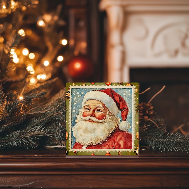 Vintage Jolly Santa Christmas Postage Stamp Holiday Card (Creator Uploaded)