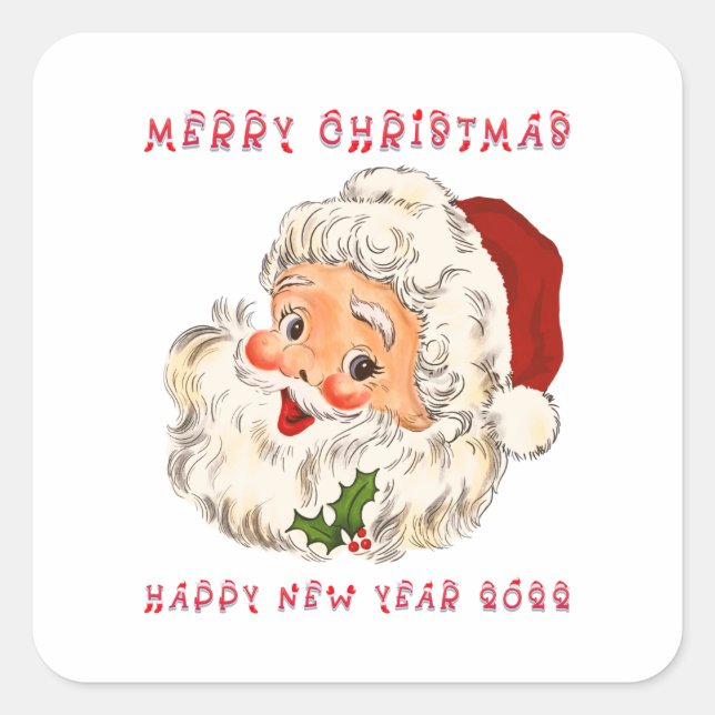 Vintage Jolly Santa Christmas Square Sticker (Front)