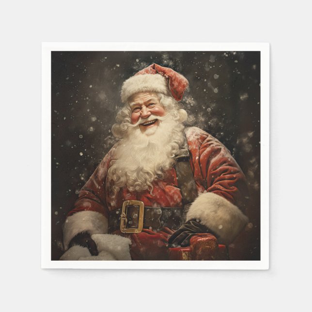 Vintage Jolly Santa Claus Christmas Holiday Napkin (Front)
