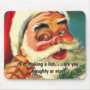 Vintage Jolly Santa Claus Christmas Naughty List Mouse Pad