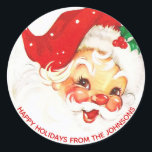 Vintage Jolly Santa Claus Hat Holly Classic Round Sticker<br><div class="desc">Lovely vintage stickers with happy,  jolly old St. Nick / Santa Claus. Red,  white green colours. Perfect for Xmas Holiday gifts,  baked goods,  envelopes,  cards... </div>