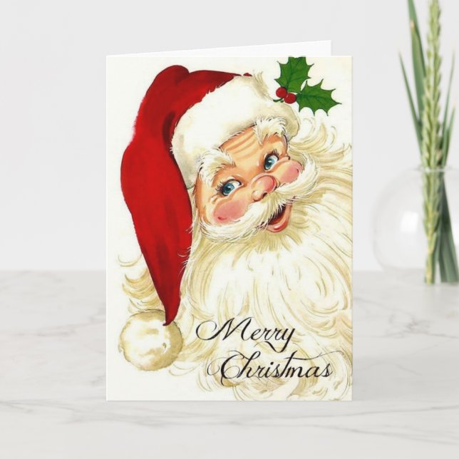 Vintage Jolly Santa Claus Holiday Card (Front)