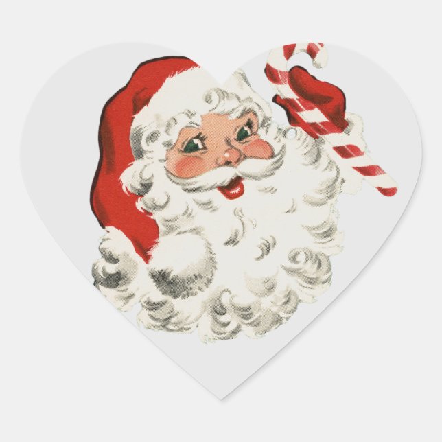 Vintage Jolly Santa Heart Sticker (Front)