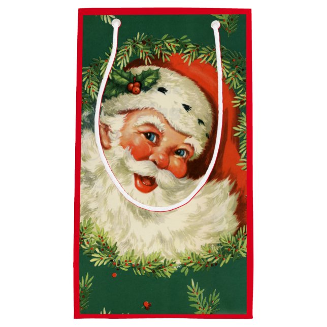Vintage Jolly Santa Small Gift Bag (Front)