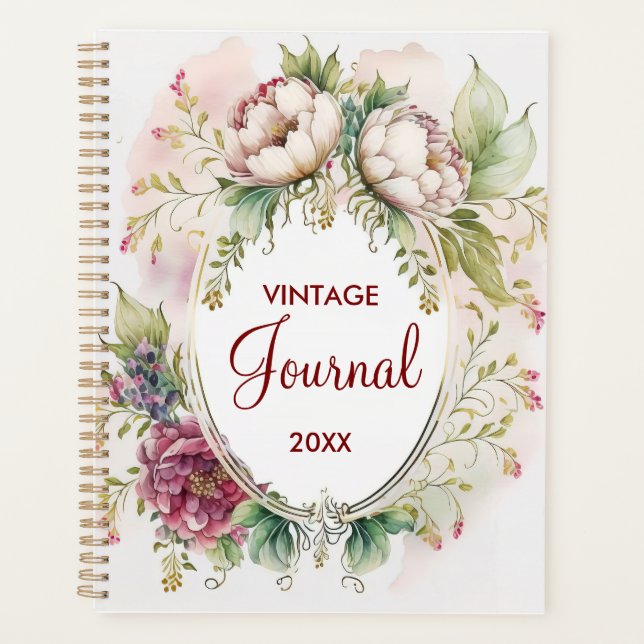 Vintage Journal Diary Calendar Floral Personalized Planner (Front)
