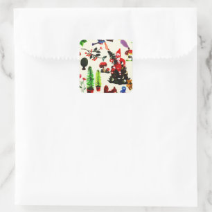 Vintage Joy Chirstmas Winter Santa Woodland Forest Square Sticker