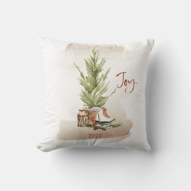 Vintage Joy Christmas Holiday Cushion (Front)
