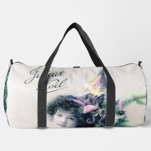 Vintage Joyeux Noël with Girl and Doll Duffle Bag