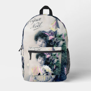 Vintage Joyeux Noël with Girl and Doll Printed Backpack