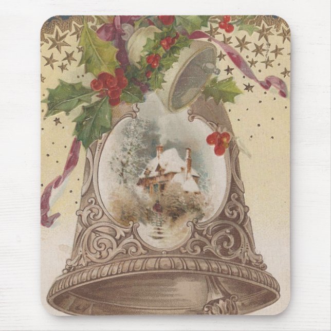 Vintage Joyous Christmas Bell Mouse Pad (Front)