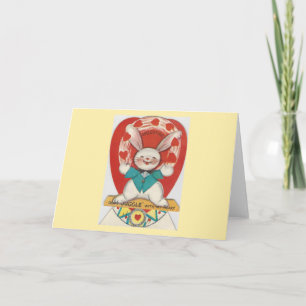 Vintage Juggle Bunny Valentine Holiday Card