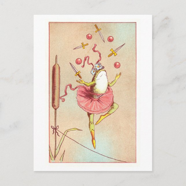 Vintage Juggling Circus Frog Postcard (Front)