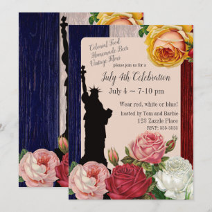 Vintage July 4th Day Roses Invitation