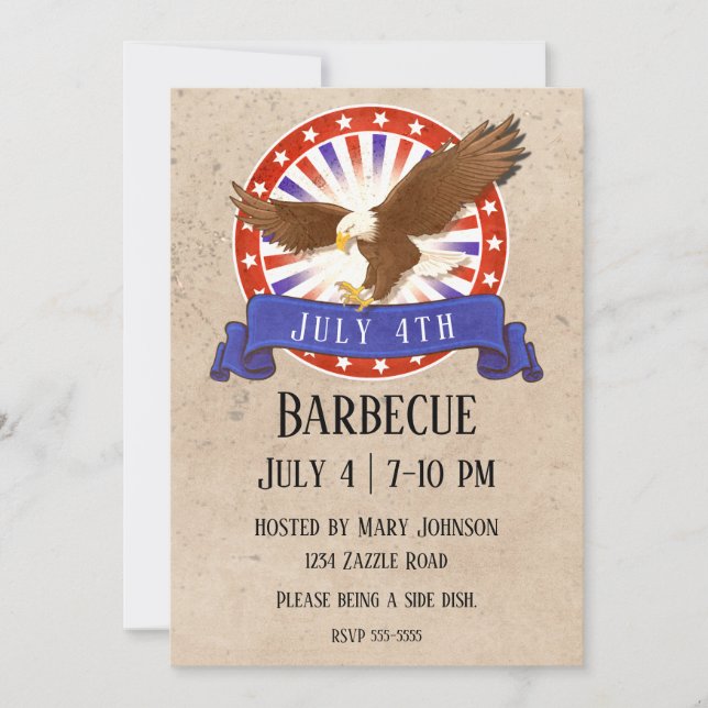Vintage July 4th Eagle Logo Invitation (Front)
