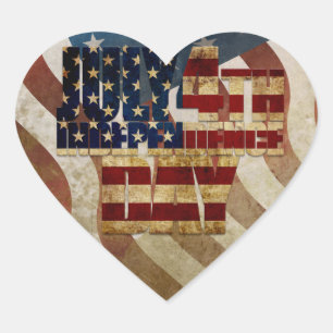 Vintage July 4th Independence Day Design Heart Sticker