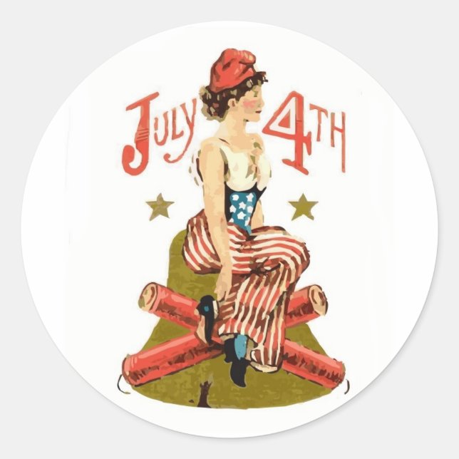 Vintage July 4th Vector Classic Round Sticker (Front)