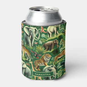 Vintage Jungle Animals Pattern Can Cooler