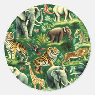 Vintage Jungle Animals Pattern Classic Round Sticker