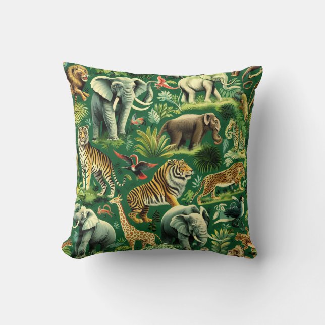 Vintage Jungle Animals Pattern Cushion (Front)