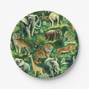 Vintage Jungle Animals Pattern Paper Plate