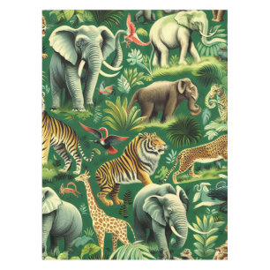 Vintage Jungle Animals Pattern Tablecloth