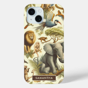 Vintage Jungle Animals Watercolor iPhone 15 Case