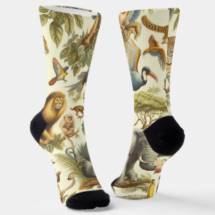 Vintage Jungle Animals Watercolor Socks