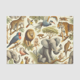 Vintage Jungle Animals Watercolor Tissue Paper