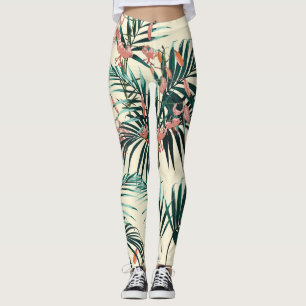 Vintage Jungle: Dark Green, Orange Lily. Leggings
