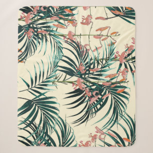 Vintage Jungle: Dark Green, Orange Lily. Sherpa Blanket