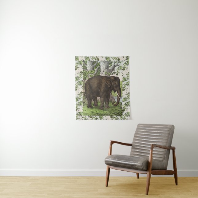 Vintage Jungle Elephant Tapestry (In Situ)