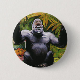 Vintage Jungle Primate, Silverback Lowland Gorilla 6 Cm Round Badge