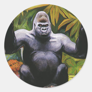 Vintage Jungle Primate, Silverback Lowland Gorilla Classic Round Sticker