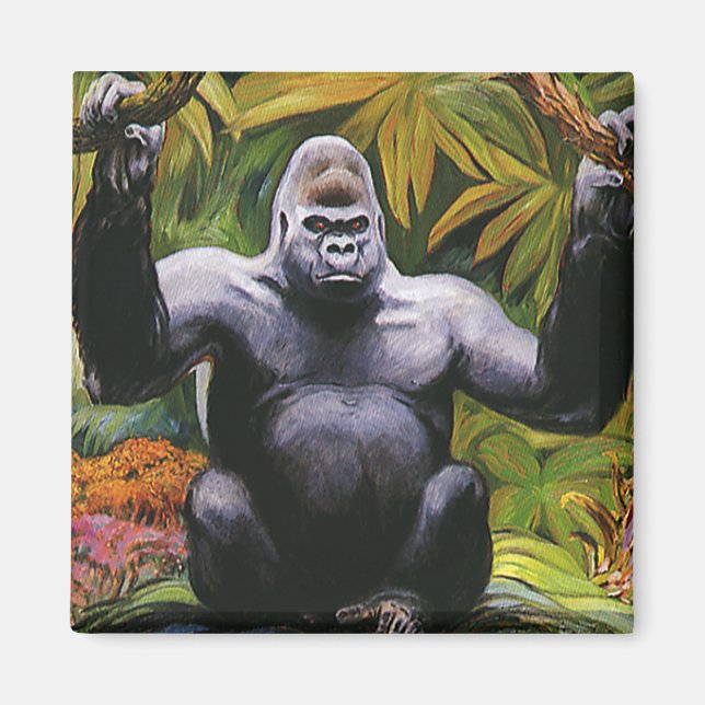 Vintage Jungle Primate, Silverback Lowland Gorilla Magnet (Front)