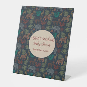 Vintage Jungle Safari Baby Boy Shower Pedestal Sign