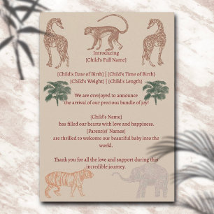Vintage Jungle Safari Birth Announcement
