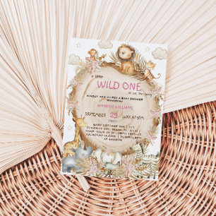 Vintage Jungle Safari Themed Baby Girl Shower Invitation