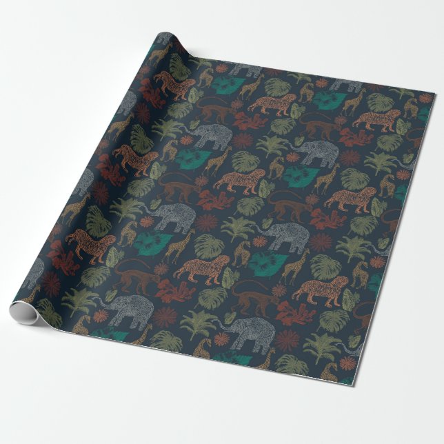Vintage Jungle Safari Wrapping Paper (Unrolled)